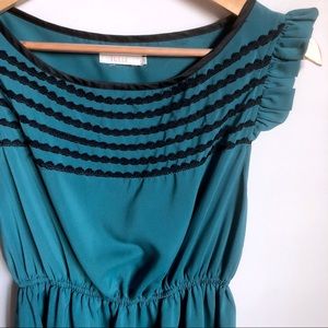 Tulle dark teal ruffle sleeve mini party dress, S